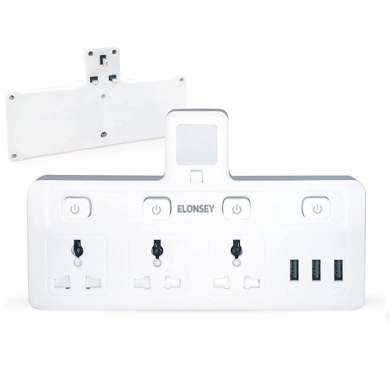 Plug Adapter with 3 USB A Outlets, 3 Way Wall Charger Power Extender, 3 Pin Power Outlet for Travel, Home, Office