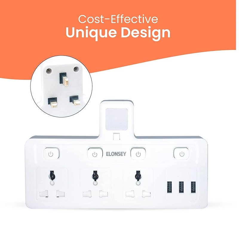 Plug Adapter with 3 USB A Outlets, 3 Way Wall Charger Power Extender, 3 Pin Power Outlet for Travel, Home, Office