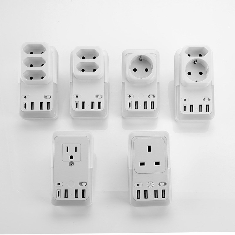 Best Seller Wall Plug LED Light Type C 3 USB Fast Charger US EU UK Outlet Port Round Wall Socket Plug In LED Night Light