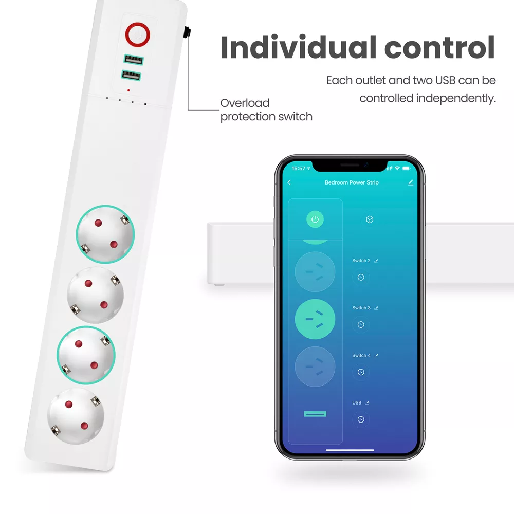 16A Tuya WiFi Smart Socket EU Power Strip Surge Protector Extension Socket 2 USB Timers Alexa Google Home Smart Power Socket
