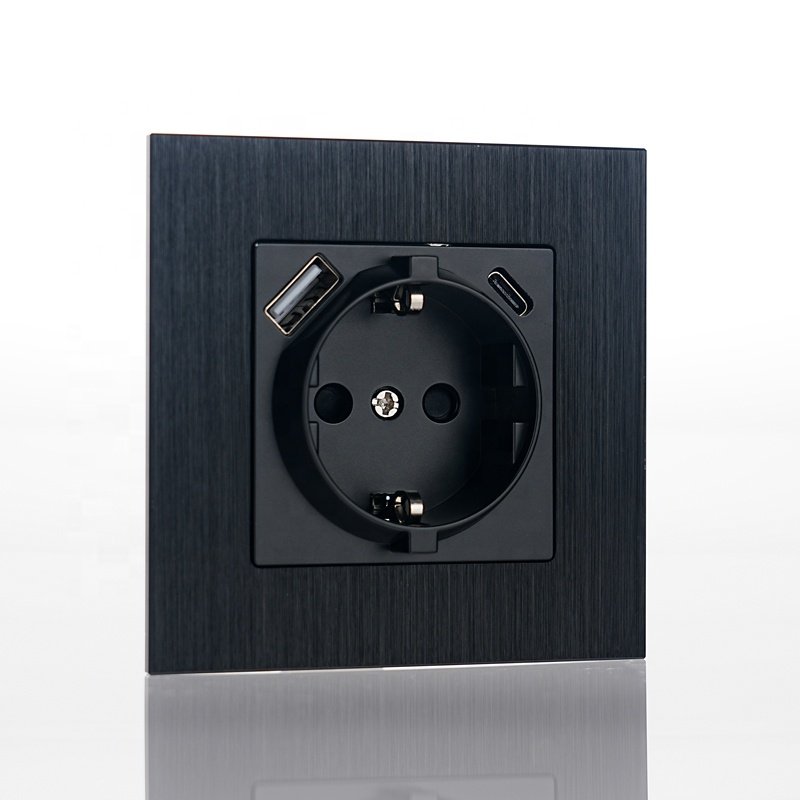 220V 16A EU Plug Socket With USB Type A And C 2P+E German Schuko Wall Plug Socket With USB Charger