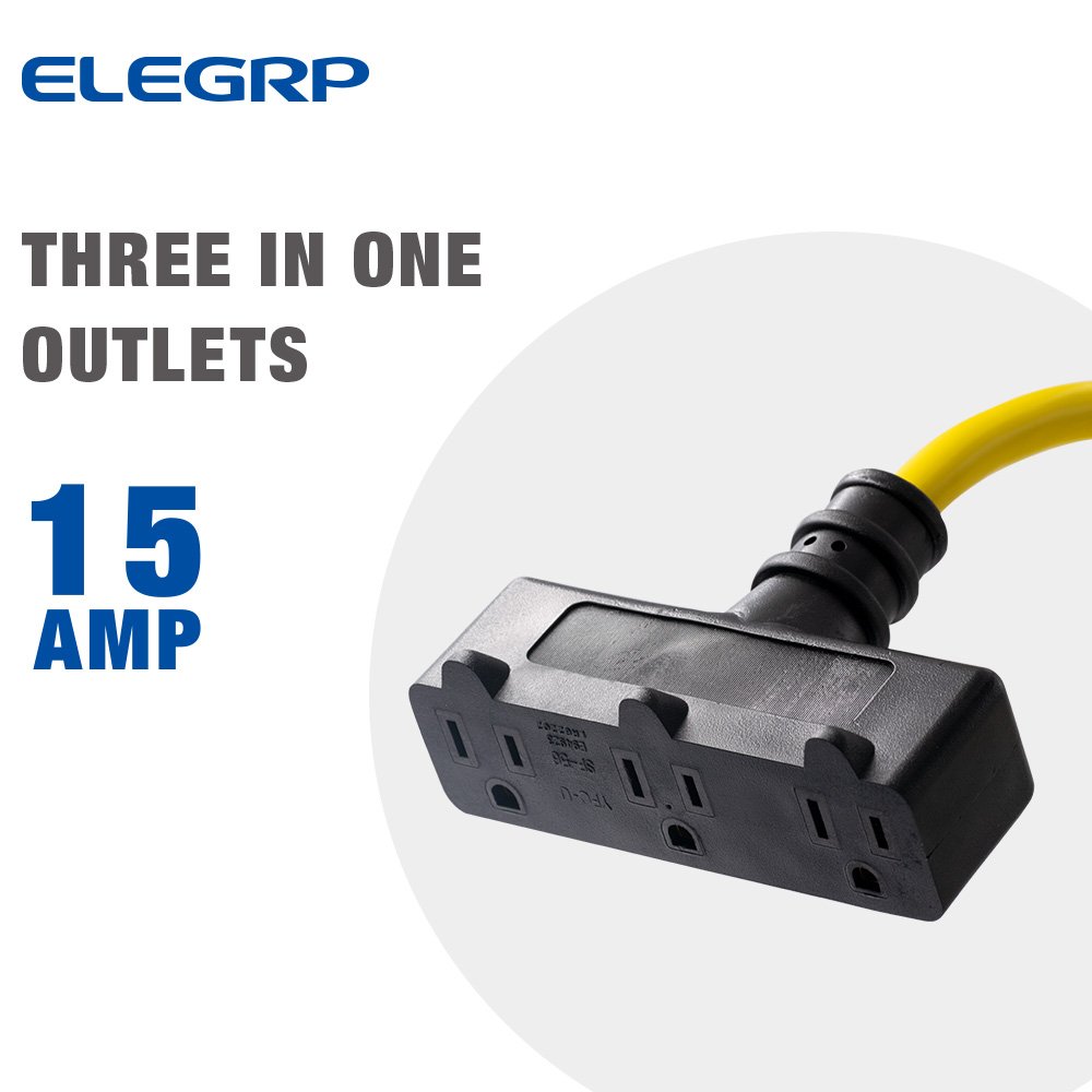 3 Foot In-line Style Auto Reset Self-Test Portable GFCI Extension Cord 3 Prong GFCI Plug with 3-Outlet