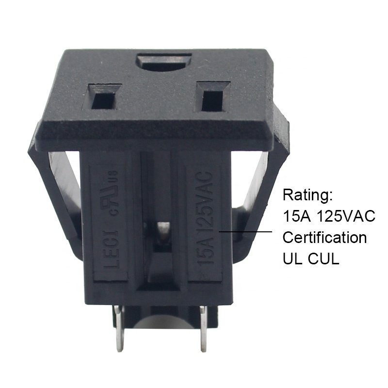 15A 125V AC Panel mounted IEC USA standard black power socket American 3 prong socket for power strip