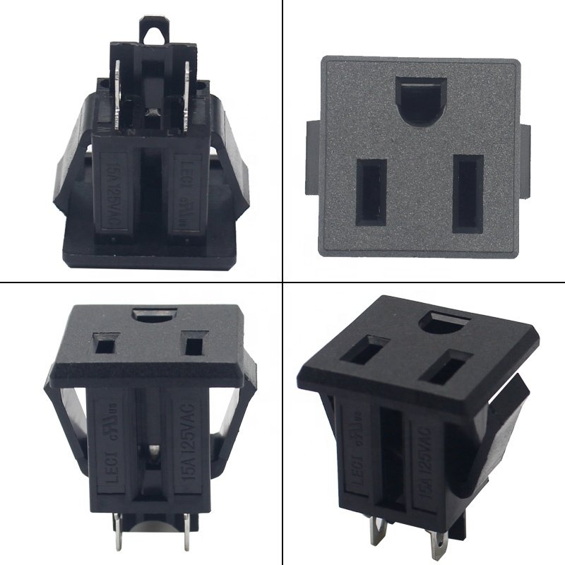 15A 125V AC Panel mounted IEC USA standard black power socket American 3 prong socket for power strip