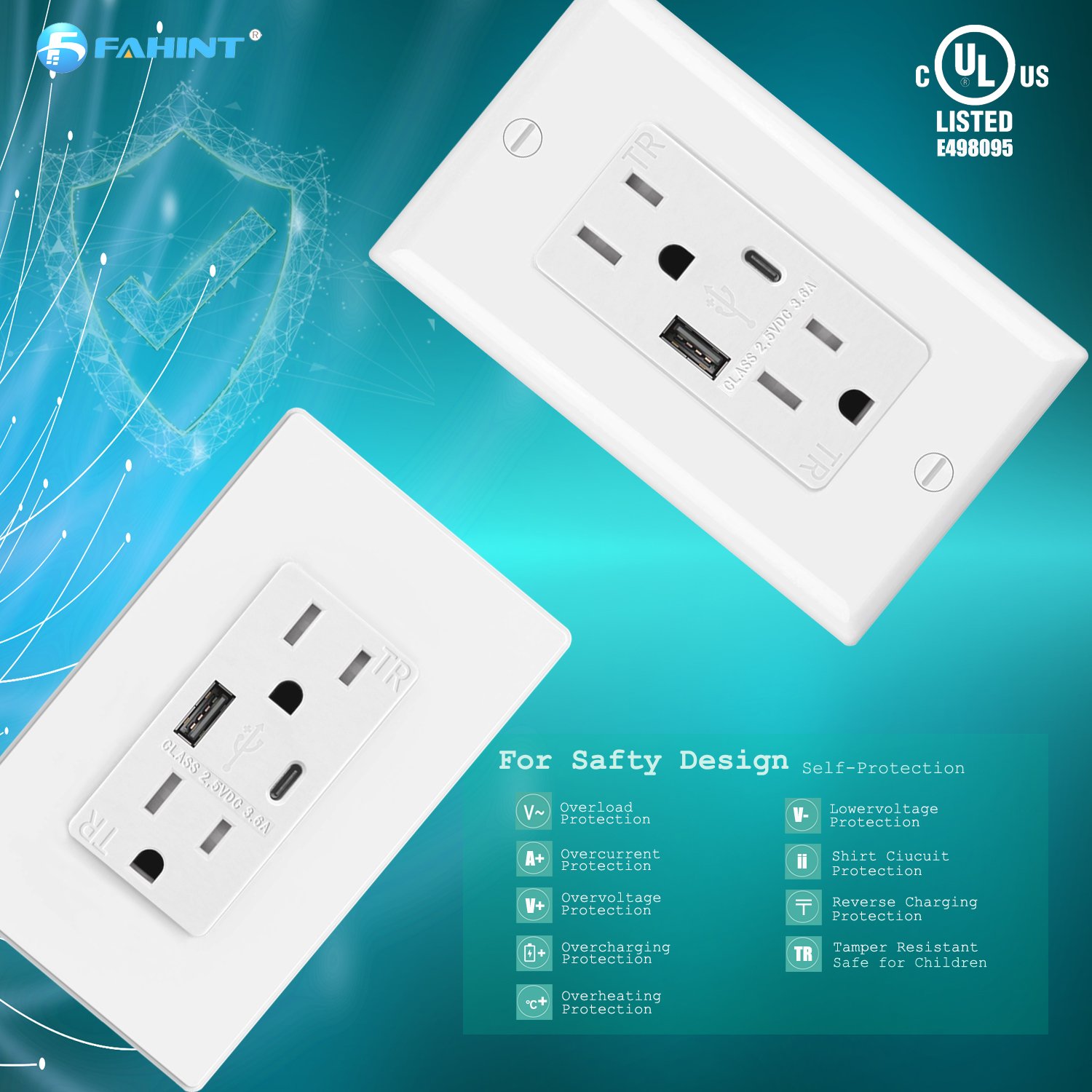 FTR15C 3.6a Ul Cul Certification Electrical Power Charging Type C Wall Socket Usb C Plug Socket In White
