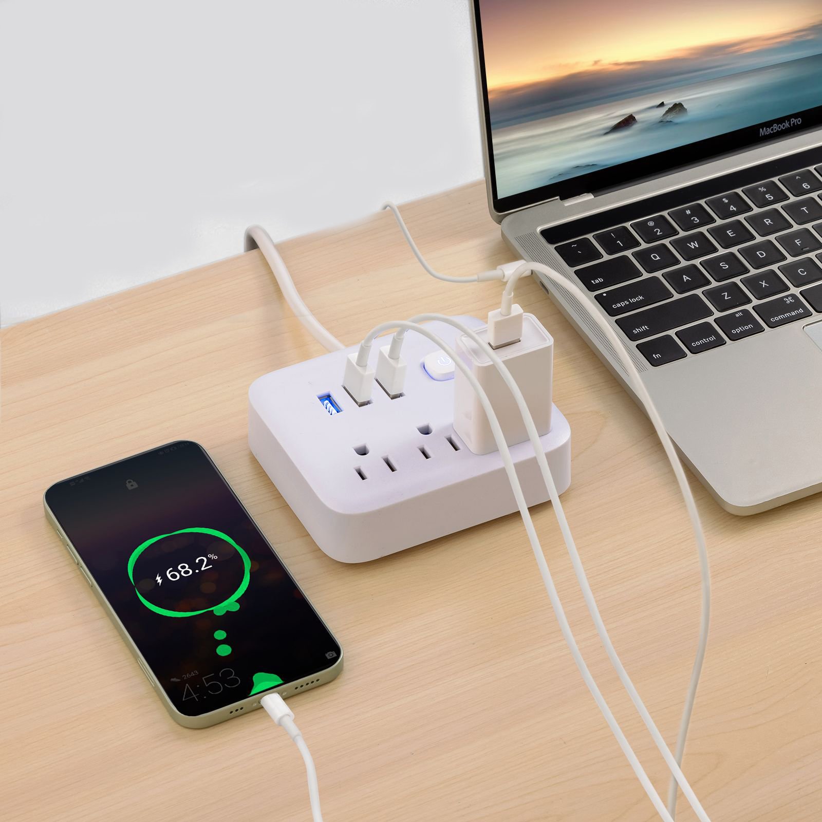 2023 New Product smart wall plug Flat Plug Multi Extension Cord extension cord 1.2m Power Strip Usb Charging Port
