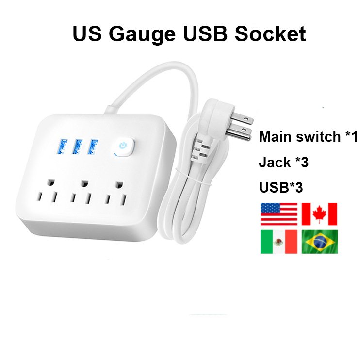 2023 New Product smart wall plug Flat Plug Multi Extension Cord extension cord 1.2m Power Strip Usb Charging Port