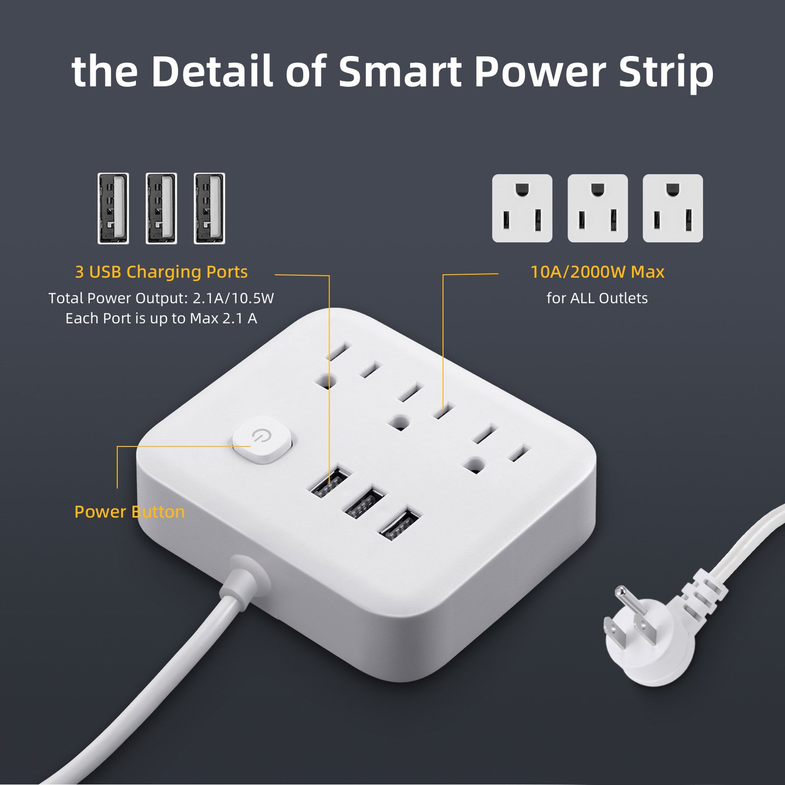 2023 New Product smart wall plug Flat Plug Multi Extension Cord extension cord 1.2m Power Strip Usb Charging Port