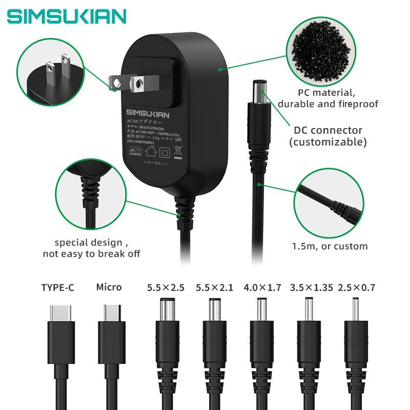China supplier simsukian Japanese plug 5v 2a 12v 1a ac dc power adapter mini plug in set with PSE