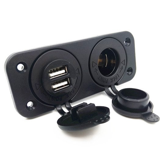 Double USB Port Car Charger Plug with 12V Power Outlet Adapter Combination