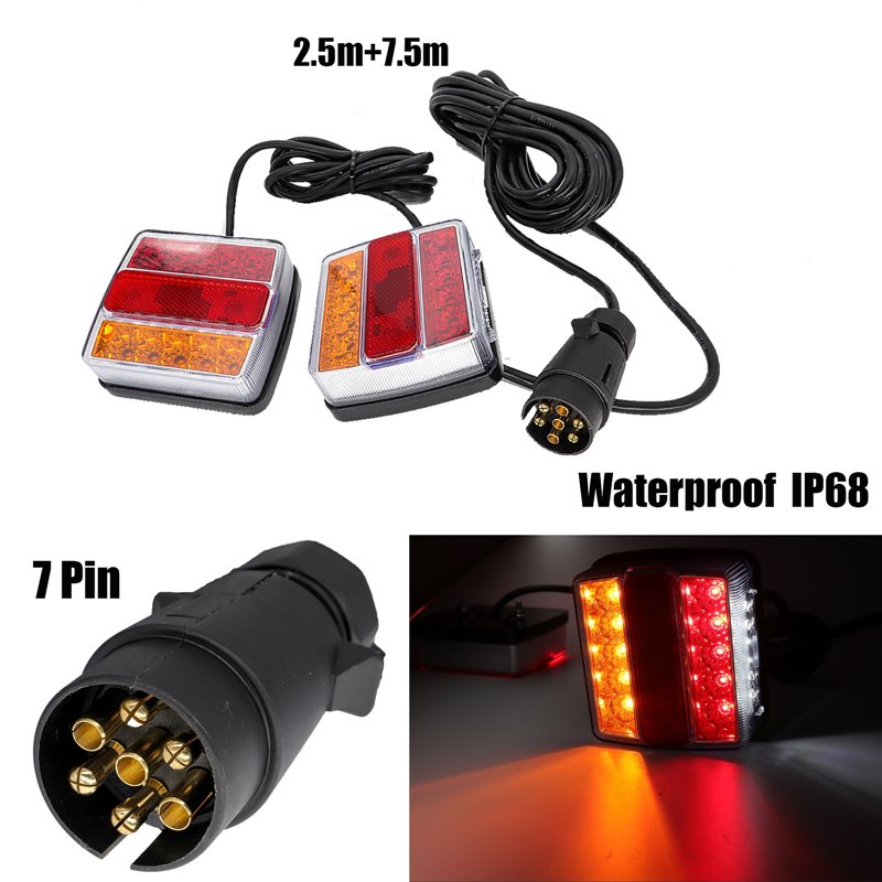 1 Set 10m 7 Pin Plug 12V 16 Led Trailer Towing Light Kit Rear Stop Tail Turn Signal Lights License Number Plate Lamp Truck RV