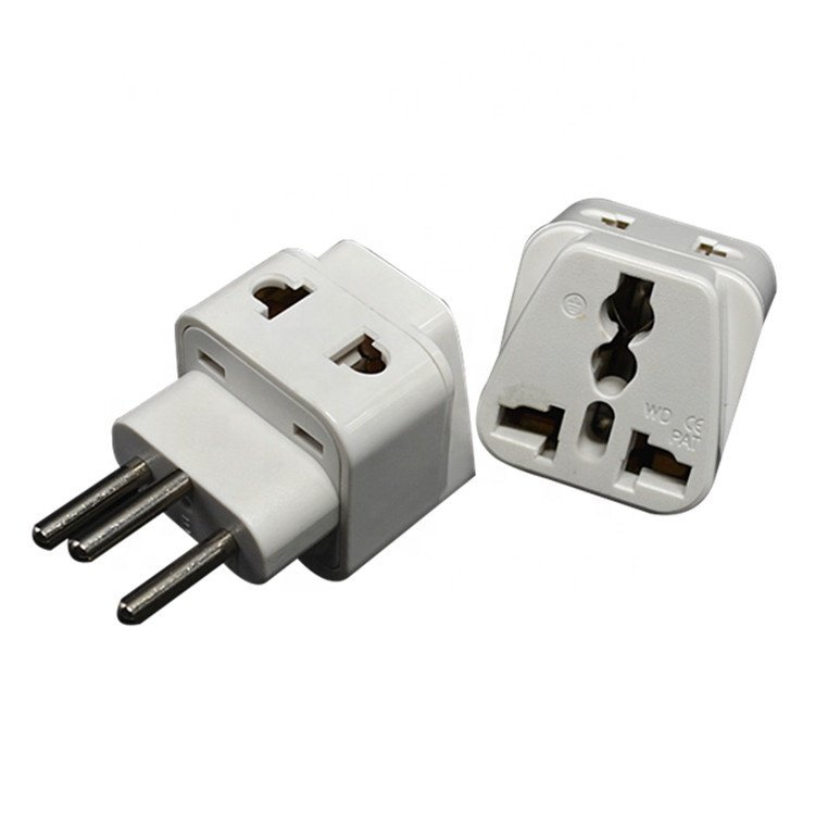 White CE Copper 3 Pin EU Swiss Plug Conversion 2 in 1 Universal Brazil Travel Adaptor