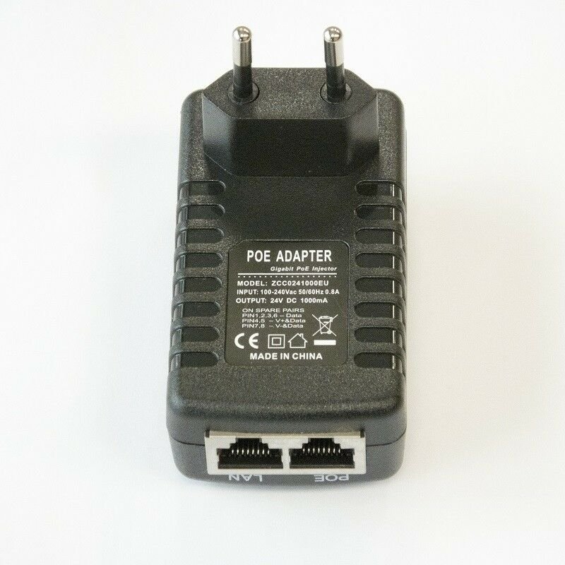 24V 1A 24W Wall Plug POE Injector Ethernet Adapter IP Phone/Camera Power Supply EU