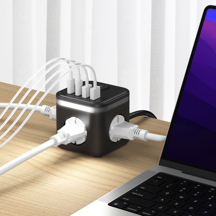 High Quality Night Light Power strip Extension Cable Socket Plug With 3USB 2 Type-c Power Strip with light