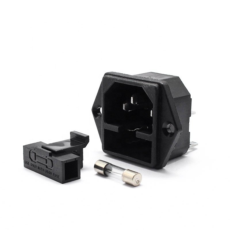 Screws holes 3 Pin IEC320 C14 AC inlet connector plug 10A 250VAC male connector socket with 10A fuse holder