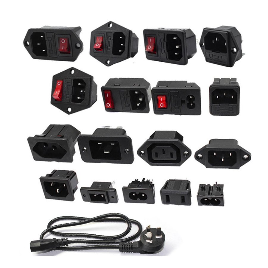 Screws holes 3 Pin IEC320 C14 AC inlet connector plug 10A 250VAC male connector socket with 10A fuse holder