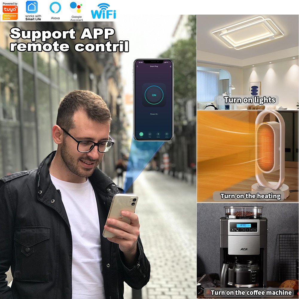 SIXWGH Smart Home Tuya WiFi Wireless EU Remote Control 16/20A Energy Meter Socket Smart Plugs Compatible with Alexa Google Alice