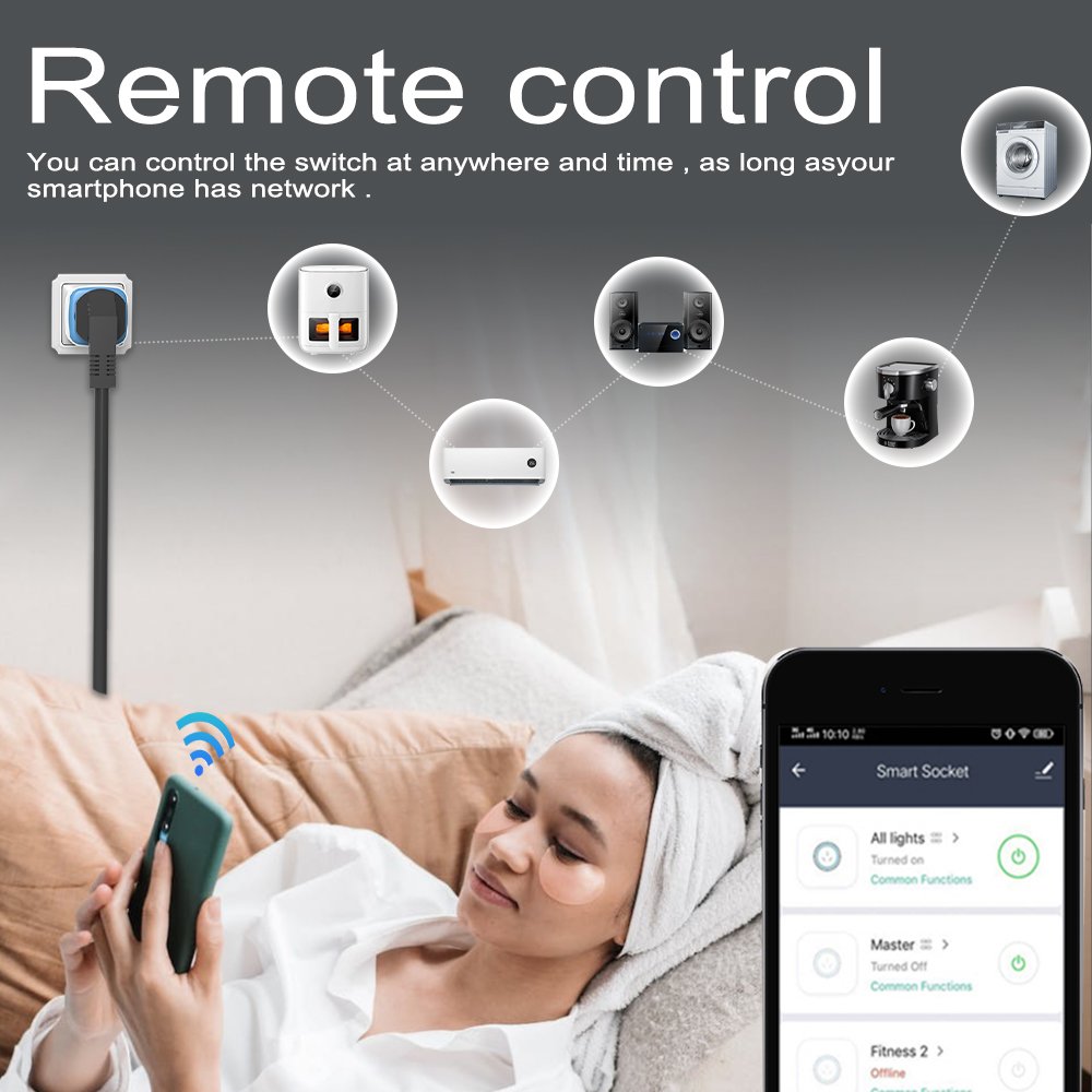 SIXWGH Smart Home Tuya WiFi Wireless EU Remote Control 16/20A Energy Meter Socket Smart Plugs Compatible with Alexa Google Alice