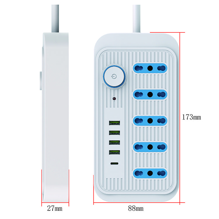 MAXFINE chile Power Socket 5Way 5 USB 1TYPE C with Switch Electrical Plug Power Strip Multiple Cord Extension Socket