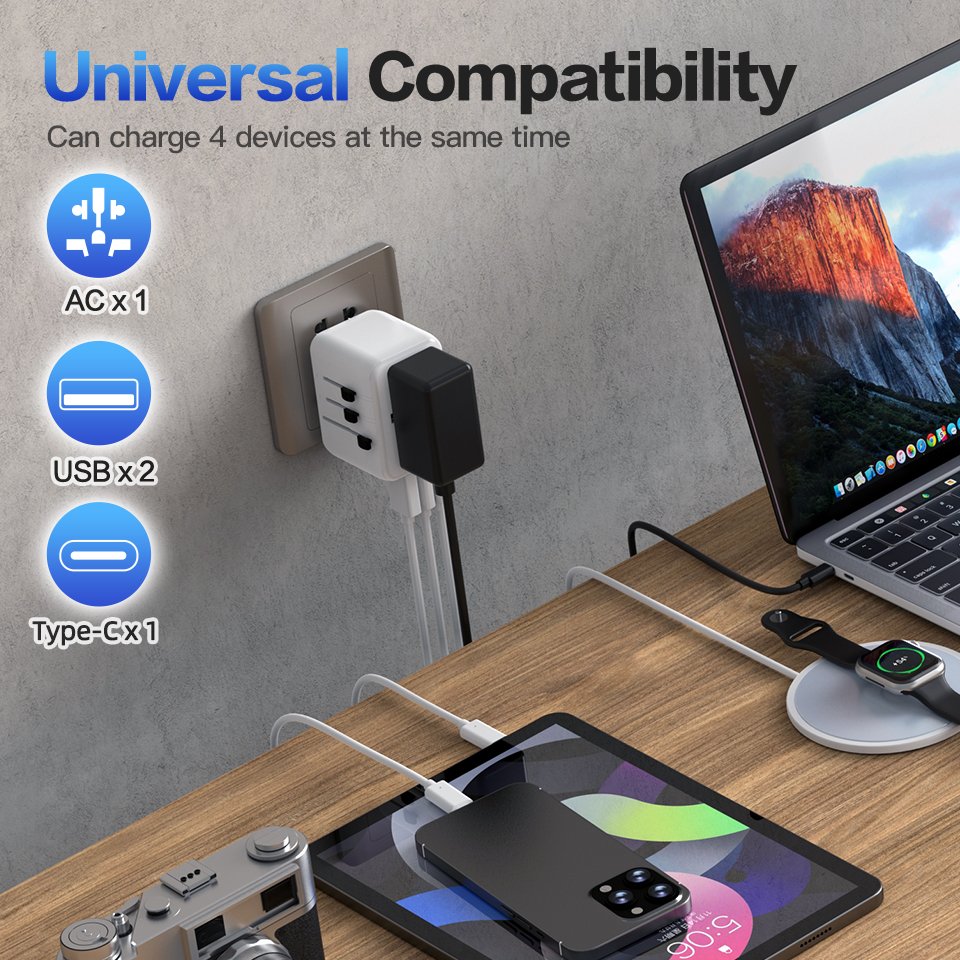 Worldplug CE/FCC/ROHS World Travel Adaptor International Universal Plug Adapter with 2 USB Ports