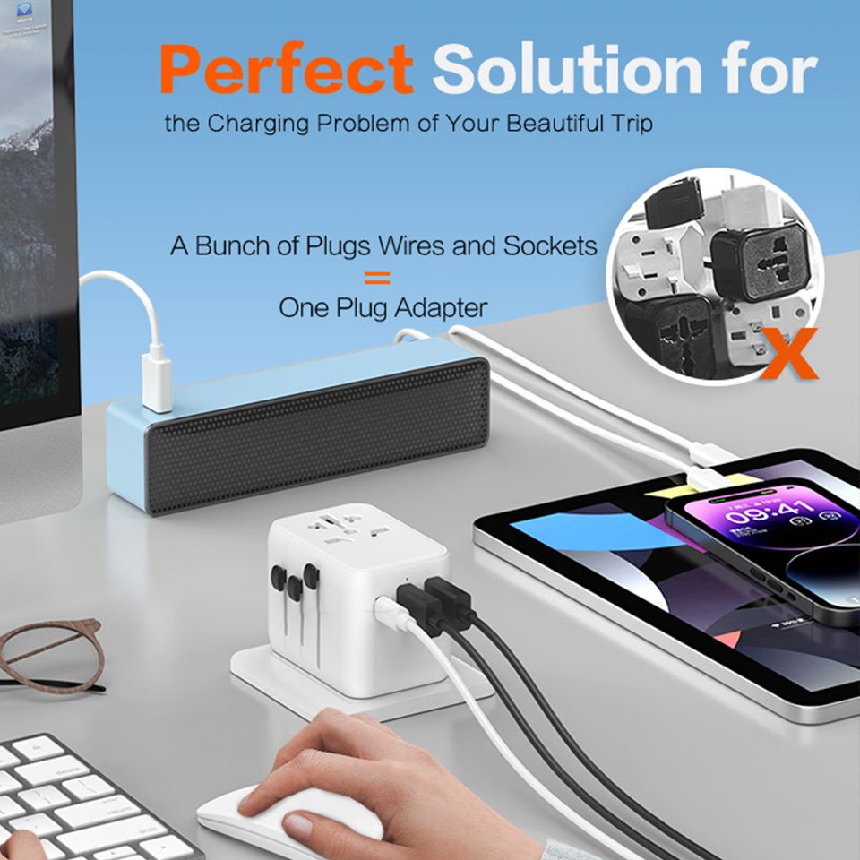 Worldplug CE/FCC/ROHS World Travel Adaptor International Universal Plug Adapter with 2 USB Ports