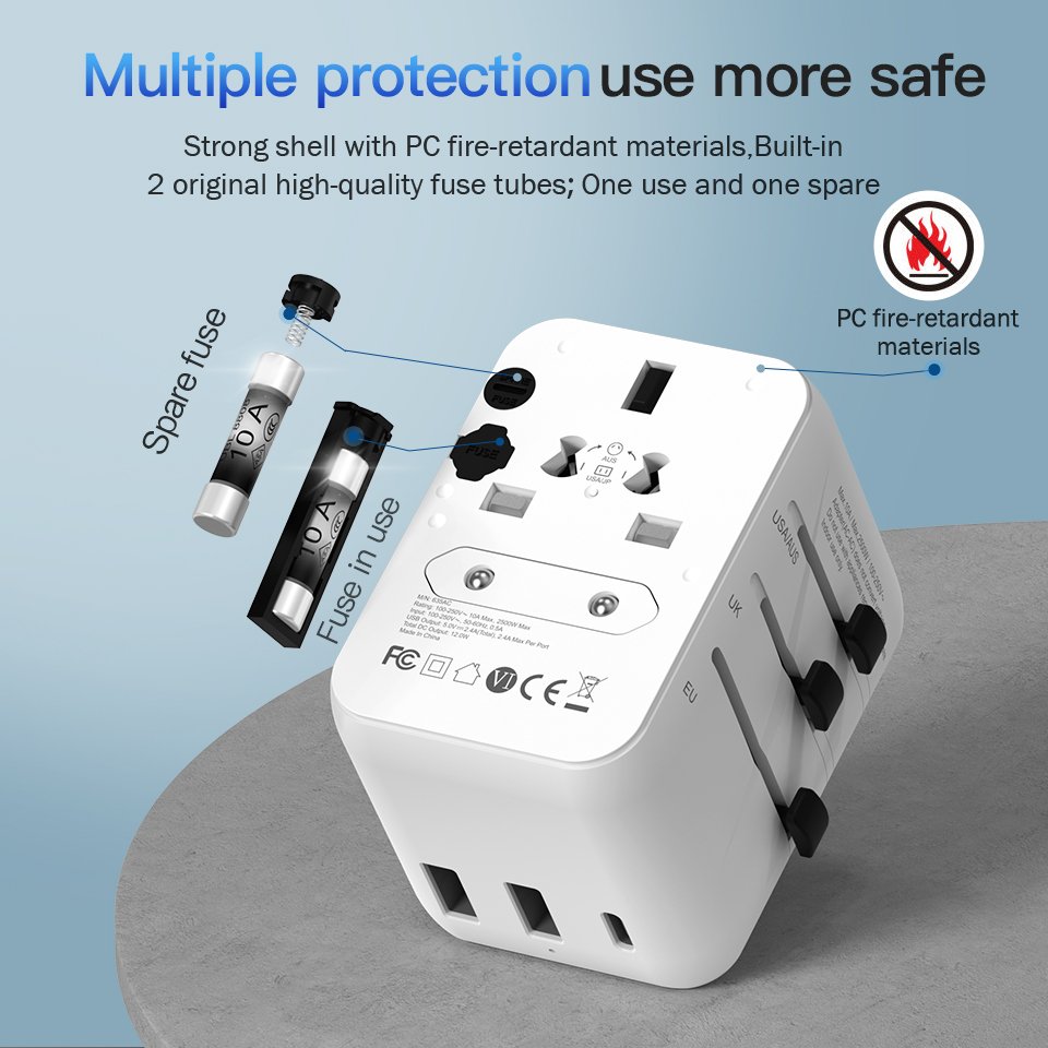 Worldplug CE/FCC/ROHS World Travel Adaptor International Universal Plug Adapter with 2 USB Ports
