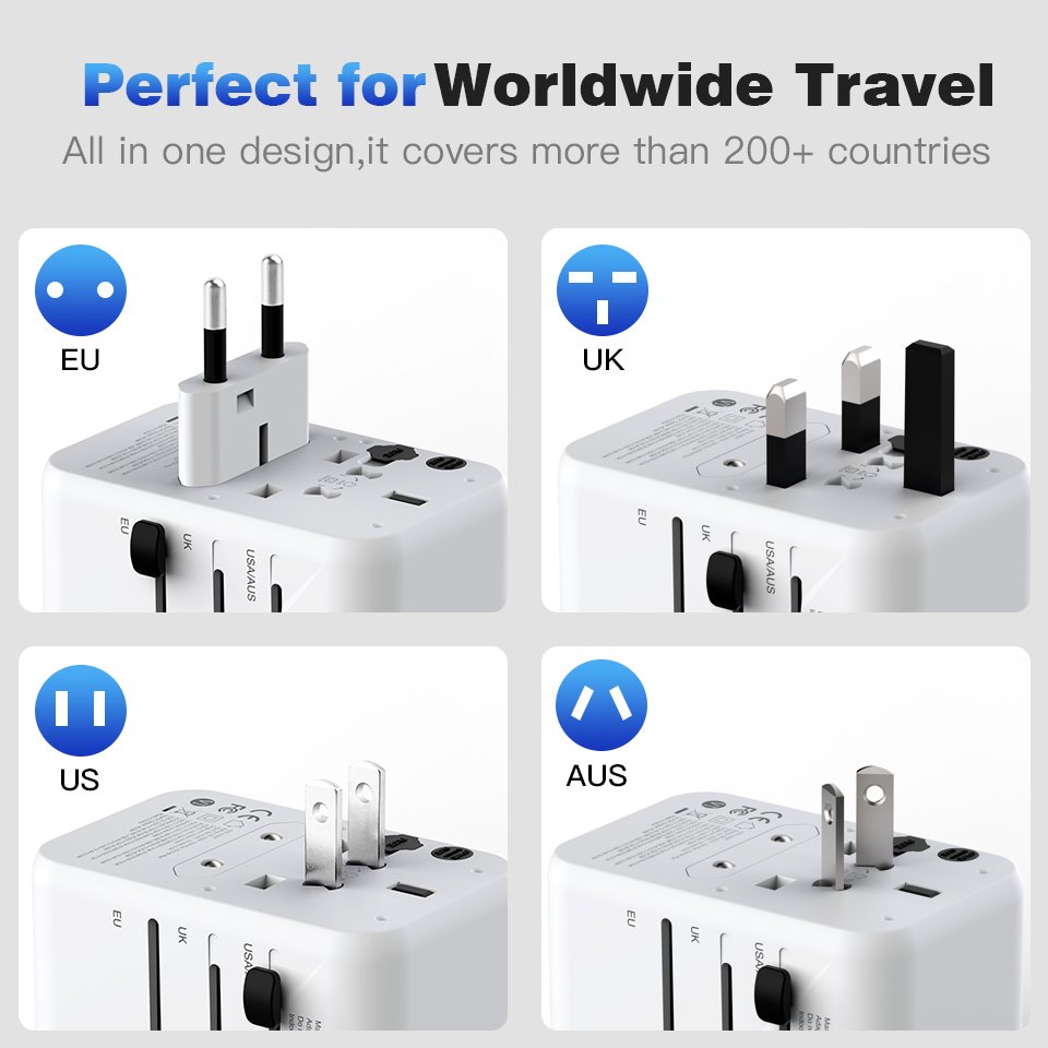 Worldplug CE/FCC/ROHS World Travel Adaptor International Universal Plug Adapter with 2 USB Ports