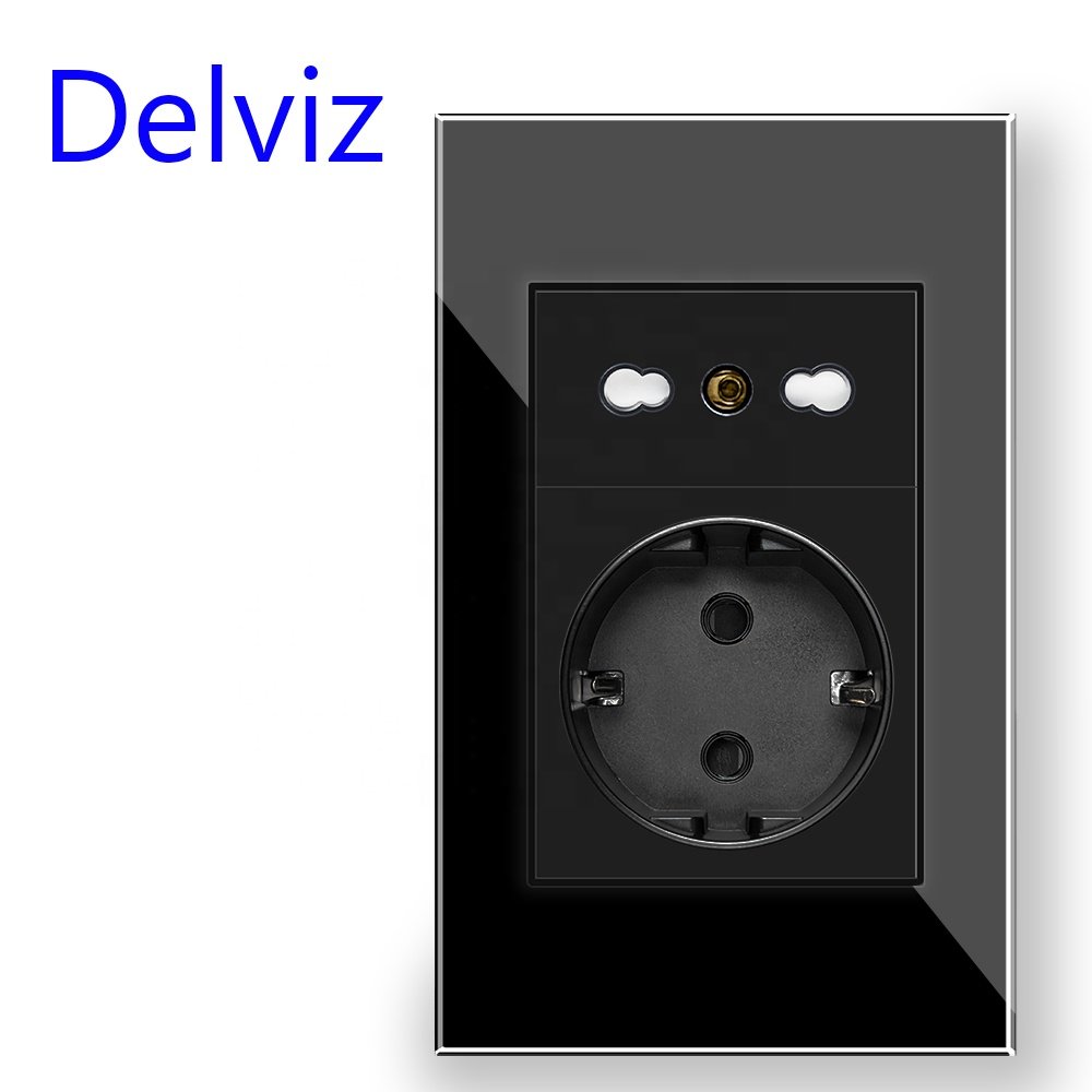 Delviz Italian Crystal glass Panel, 120mm*72mm, double socket,AC 110V~250V, Italy plugs Outlet,IT standard 16A Wall Power Socket