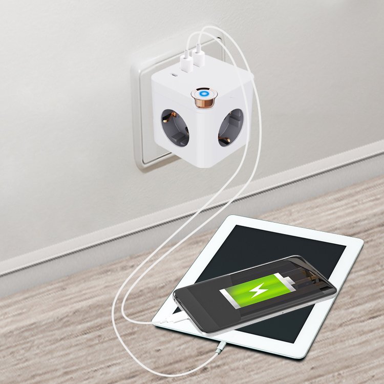 2023 New Arrival European Power Cube Universal EU Plug USB and Type C wall chargers Adapters with colorful switch