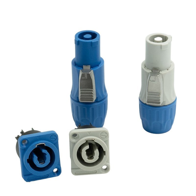 PRATT Blue Flame retardant Locking 3 Pole Audio Powercon Plug
