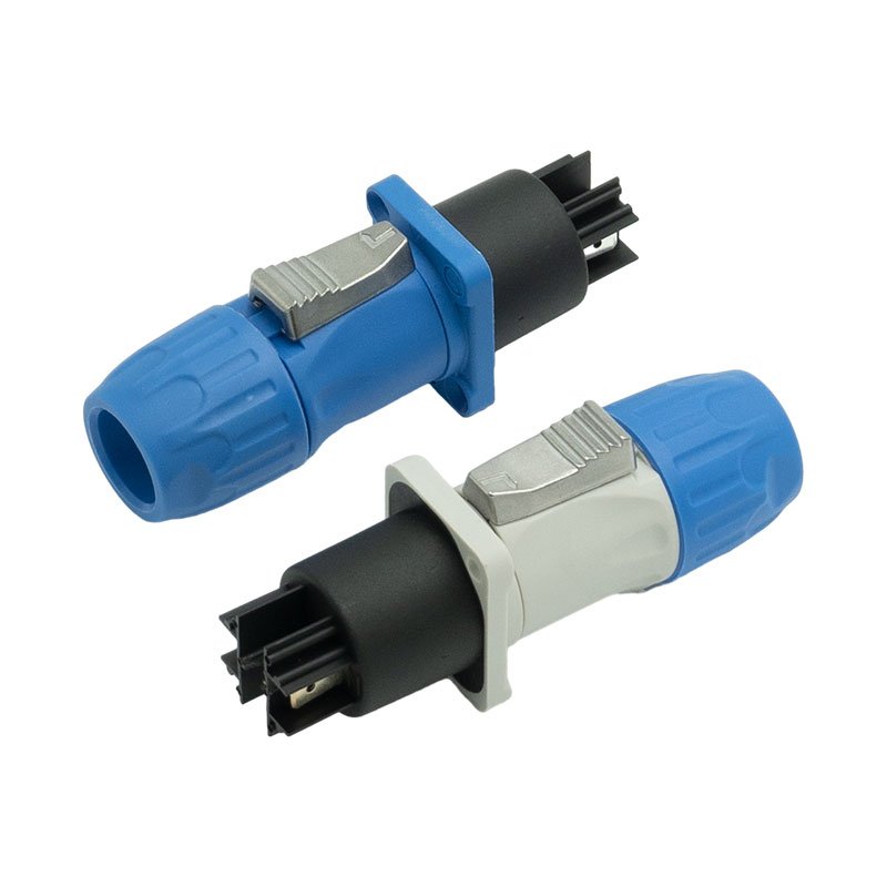 PRATT Blue Flame retardant Locking 3 Pole Audio Powercon Plug