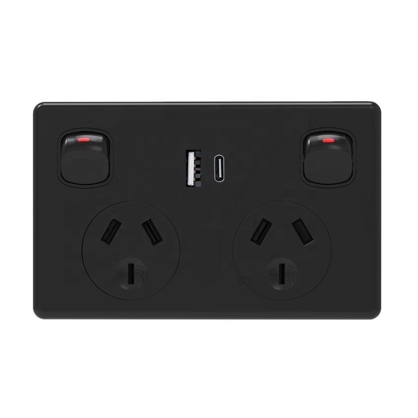 SAA Approval USB GPO power points 10A Amp 240V GPO wall socket outlet with Double USB Slim Plate Wall Light Switch Home Plug