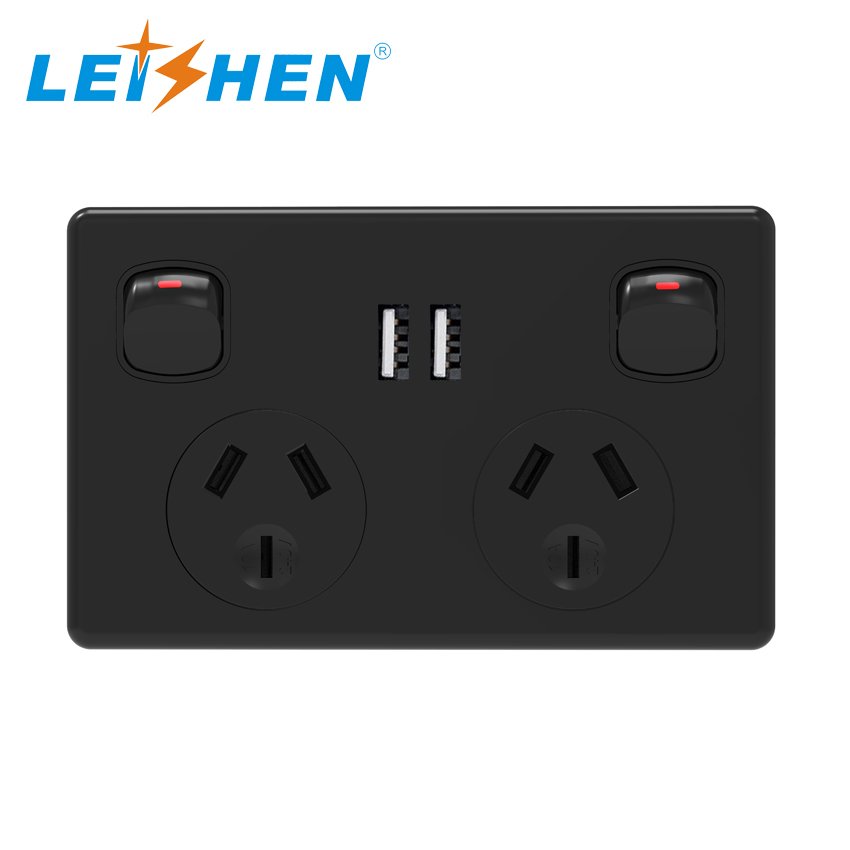 SAA Approval USB GPO power points 10A Amp 240V GPO wall socket outlet with Double USB Slim Plate Wall Light Switch Home Plug