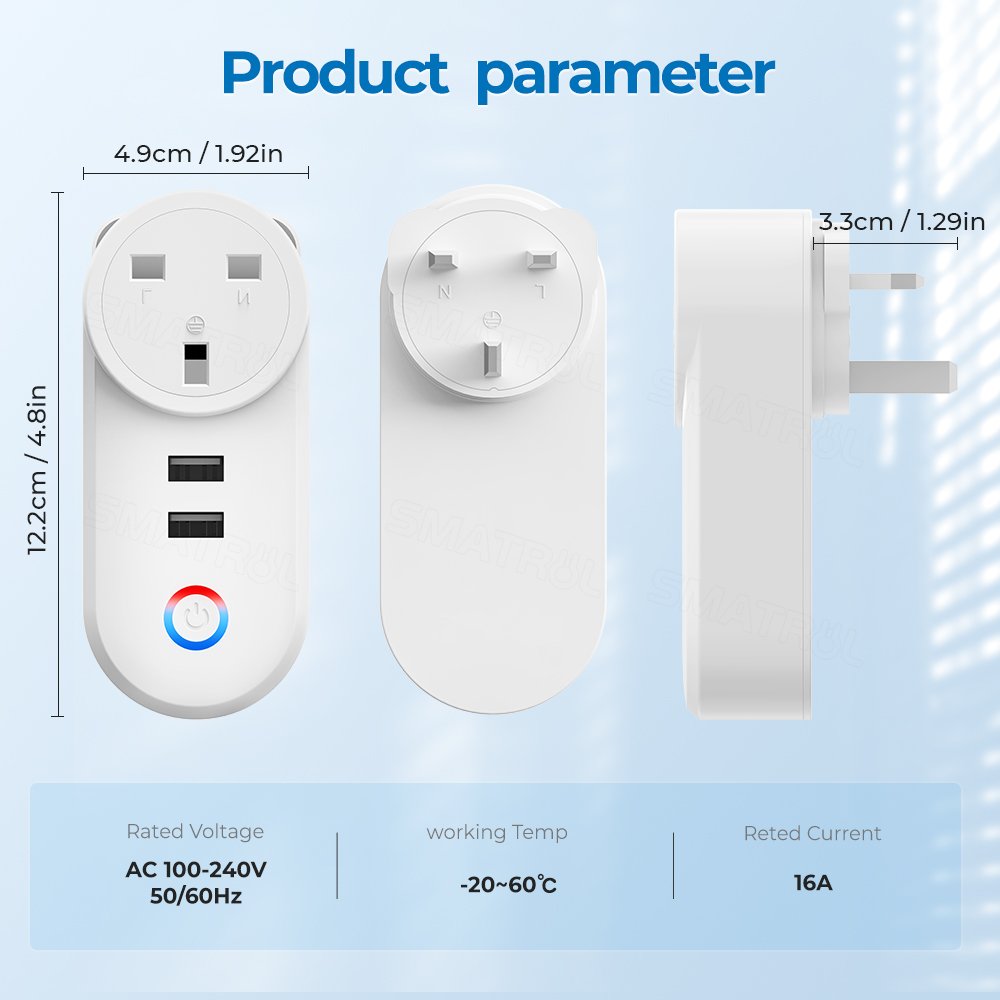 SMATRUL UK Plug 16A Outlet Adapter Voice Smart Life App Electrical For Google Home Alexa Yandex Alice Tuya Wifi Smart USB Socket