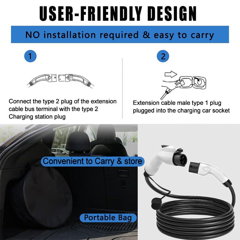 Ev Charging Cable Charger Adapter Type2 Type1 Extension Cord type2 to Sae J1772 Ev Plug With Socket