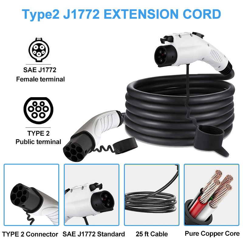 Ev Charging Cable Charger Adapter Type2 Type1 Extension Cord type2 to Sae J1772 Ev Plug With Socket