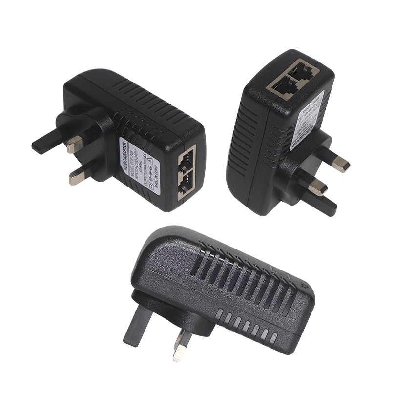 220V Wall Plug Ethernet Rj45 Injector 56V 24V 12V Powerline Dc Over 48V 0.5A Poe Power Adapter
