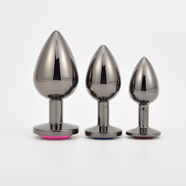 Metal Black Anal Butt Plug With Heart Bottom Colorful Decoration Masturbator For Adult Anus Massage Sex Toy