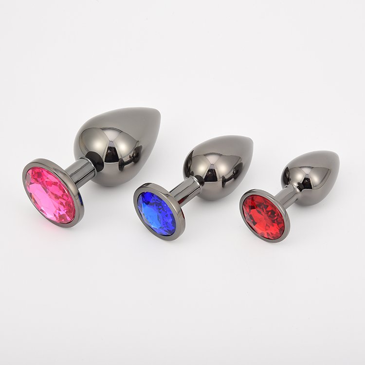 Metal Black Anal Butt Plug With Heart Bottom Colorful Decoration Masturbator For Adult Anus Massage Sex Toy