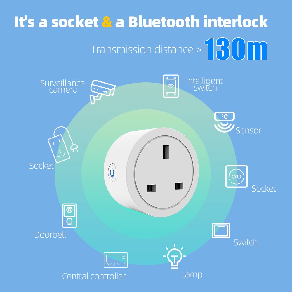 Tuya Bluetooth wifi Smart Socket UK Plug,Home remote intelligent monitoring plug,16/20A with Power Monitor,Google home Alexa