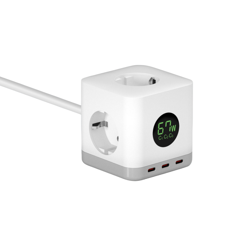 3 AC TYPE C Eu Kc 1875W 67W Plug Socket Desktop Pd Universal Extension Usb Ports Gan Charger Smart Surge Protector Power Strip