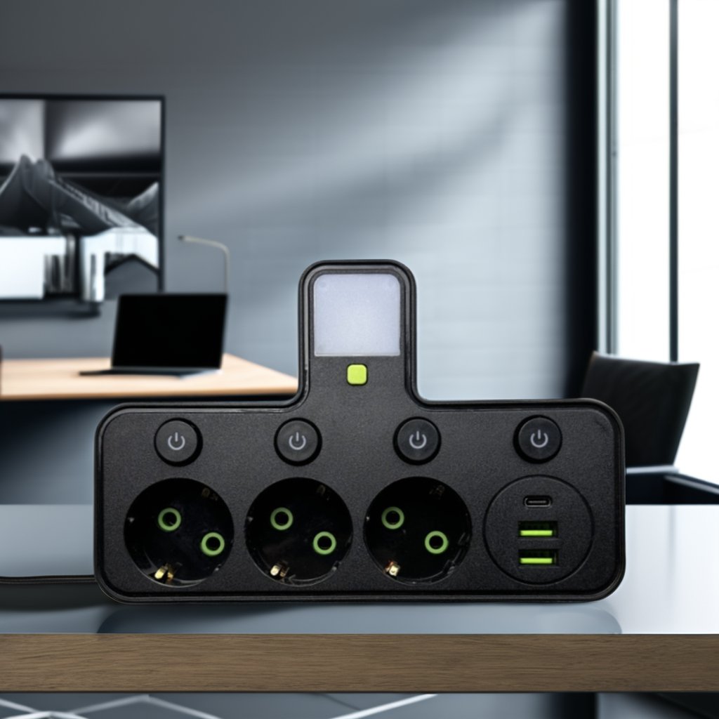 2024 USB Port Germany Socket Extension Cord Electrical Multi Plug European Power Strip Socket 3 AC Outlets 2 USB Ports Rated 16A