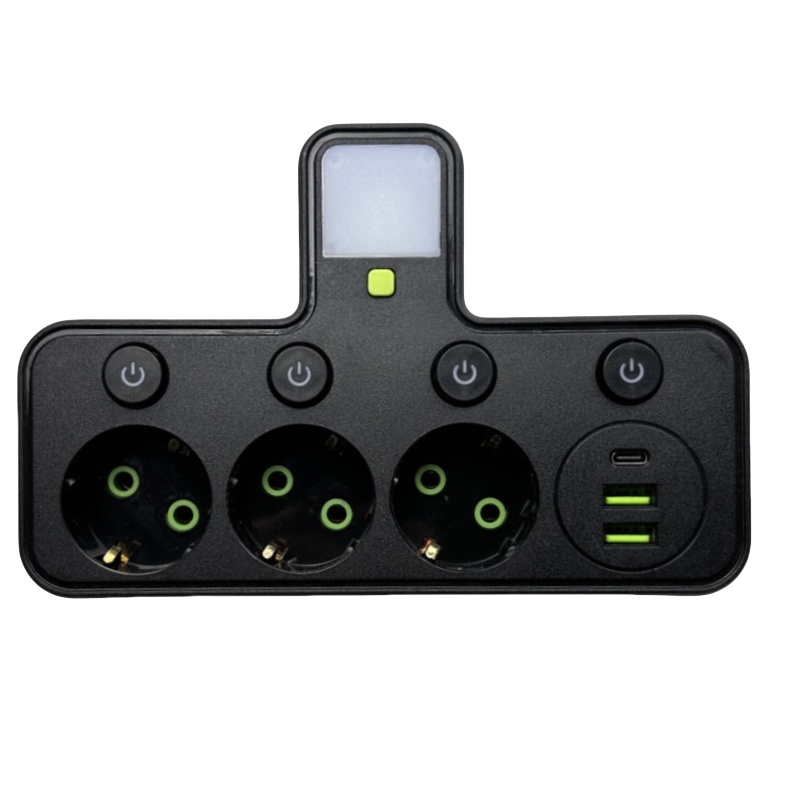 2024 USB Port Germany Socket Extension Cord Electrical Multi Plug European Power Strip Socket 3 AC Outlets 2 USB Ports Rated 16A
