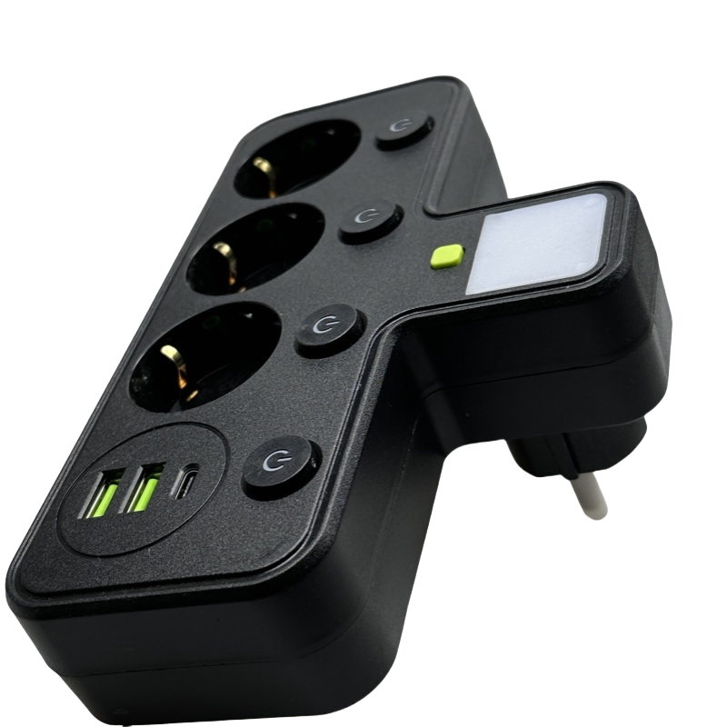 2024 USB Port Germany Socket Extension Cord Electrical Multi Plug European Power Strip Socket 3 AC Outlets 2 USB Ports Rated 16A