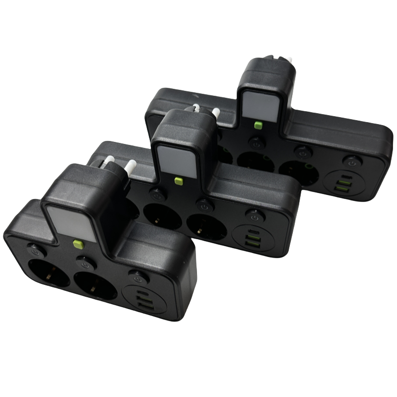 2024 USB Port Germany Socket Extension Cord Electrical Multi Plug European Power Strip Socket 3 AC Outlets 2 USB Ports Rated 16A