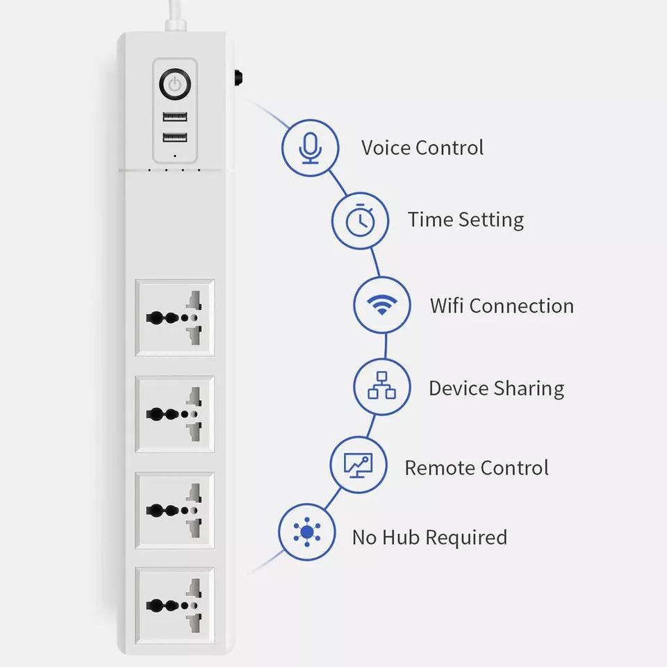 Wifi Smart Power Strip Uk Eu Us Type Power Socket Plug 4 Ac 4 Usb Quick Charging 1.5m Cable Extension Socket Tuya Smart Product