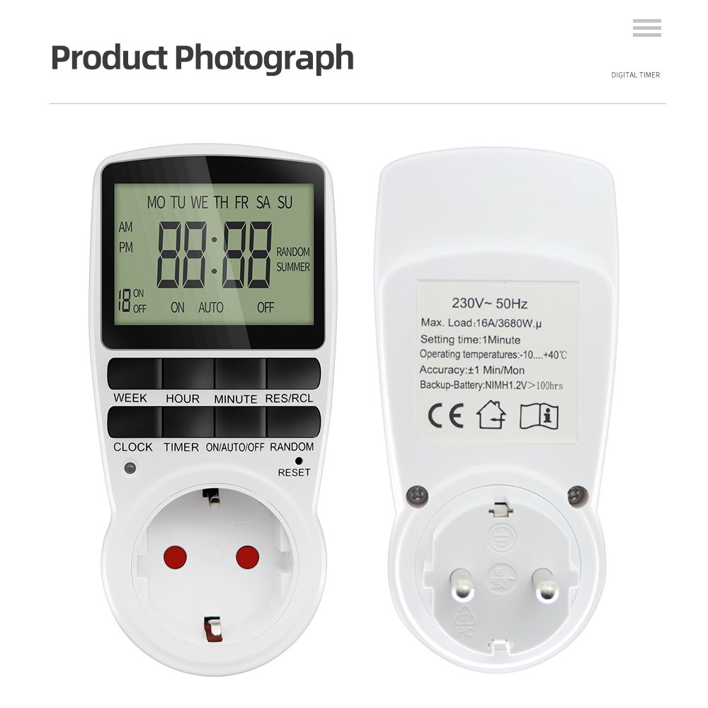 Digital Timer Switch Electronic 12/24 Hour Programmable Timing Socket EU UK US AU FR Plug Outlet Kitchen Appliance Time Control