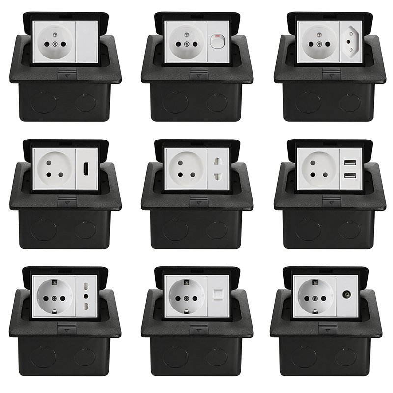 Aluminum alloy ground plug black waterproof 15A Japanese American six hole 110V American 5-15R floor socket