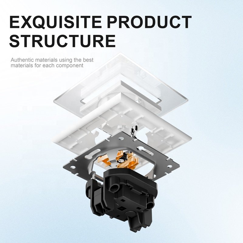 Wall Tempered Glass Panel French Socket 220V 16A EU Wall Plug Socket 2P+T Standard Grounding Socket