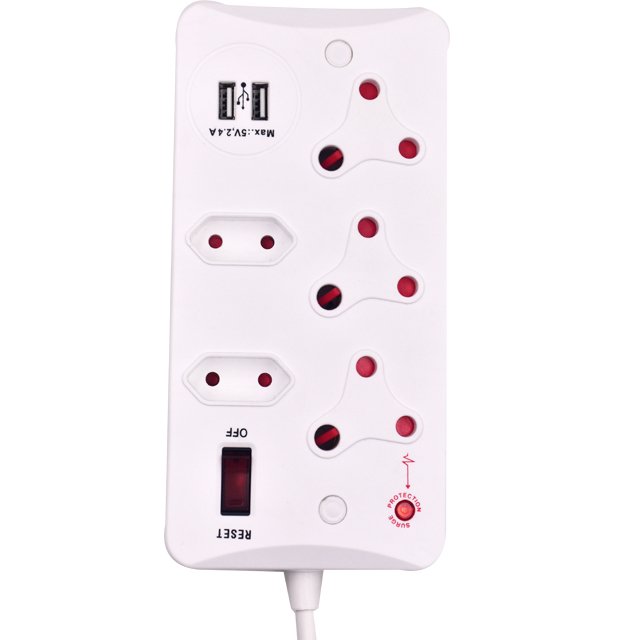 Factory Design White 16 Amp, 0.5m South African Type 5 Outlets Multiple Plugs Extension Socket Power Strip